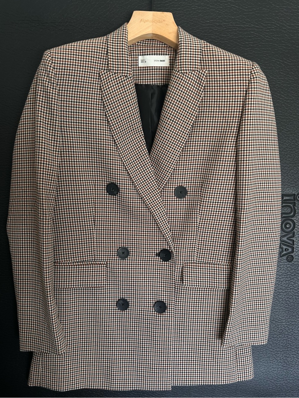 Sfera Double-Breasted Houndstooth Blazer - Brown/Black